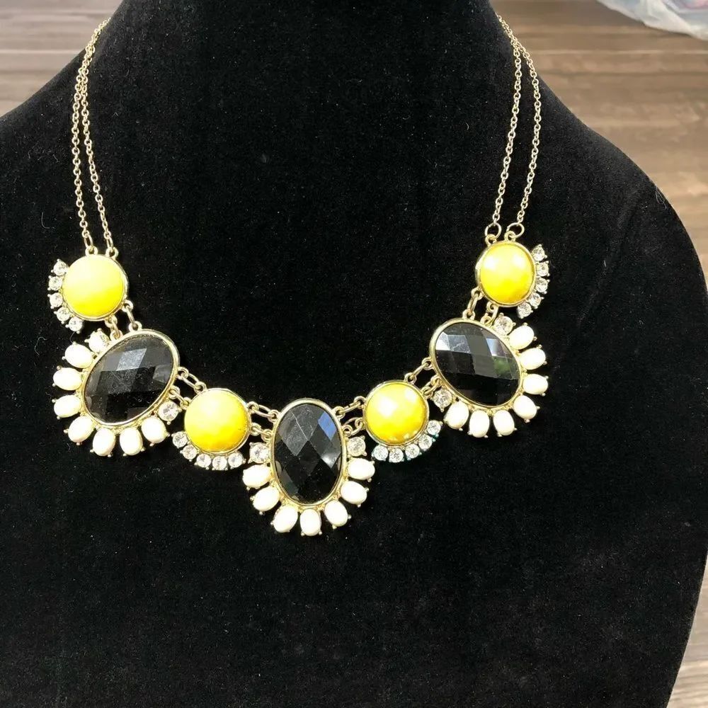 2/$20 Yellow Black White gold chain crystal ncklc